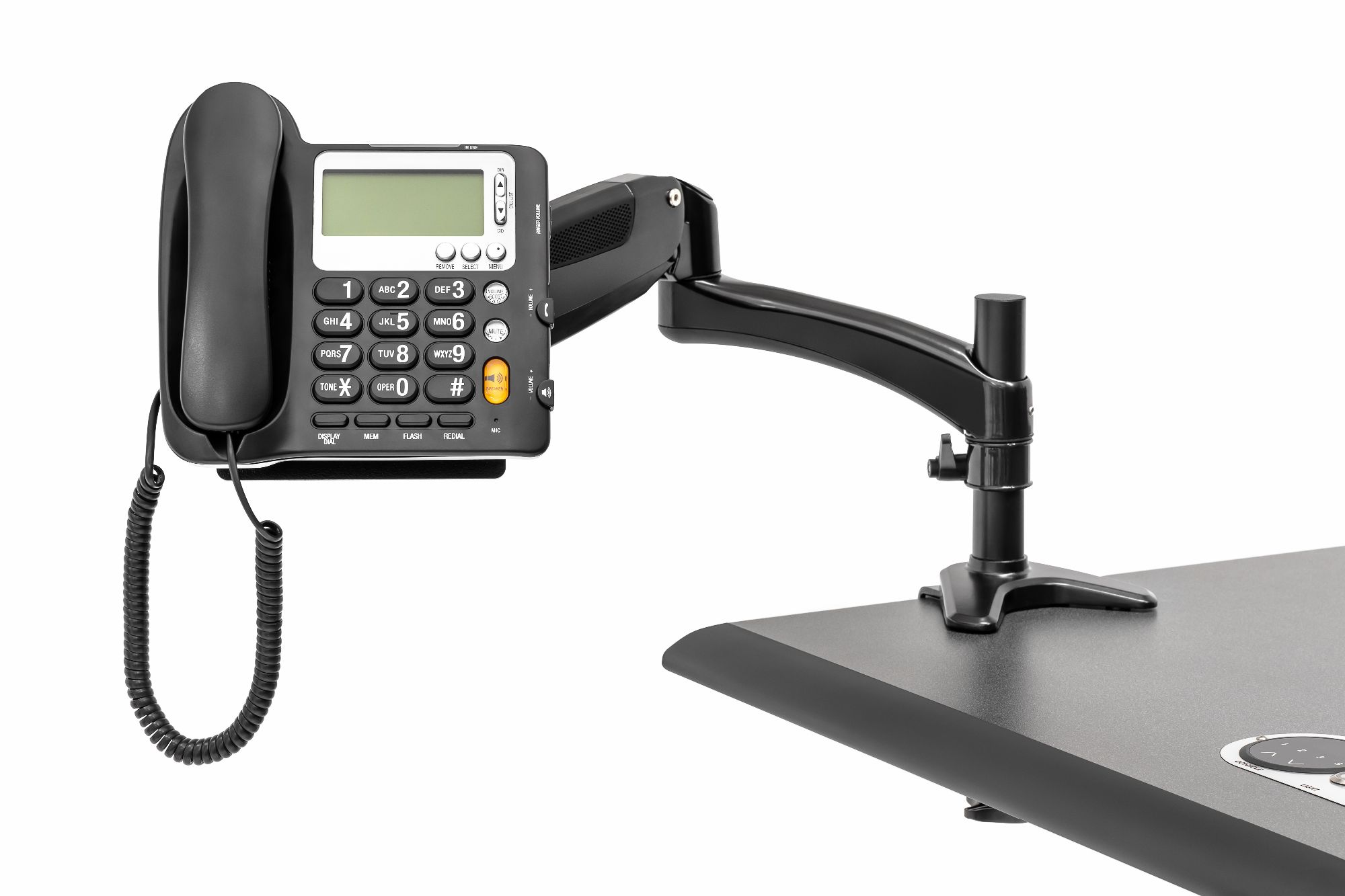 phone holder on a desk with a phone attached to it